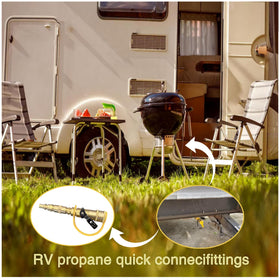 Qieoyk 3/8 flare x 1/4 NPT half-union for adaptable RV connections.