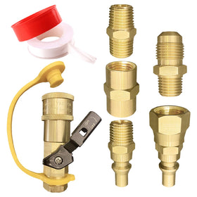Qieoyk brass propane quick connect with 1/4 NPT male end for RV to grill setup.