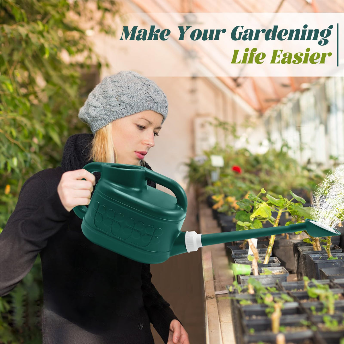 Qilebi long-spout watering can enables precise watering without bending.