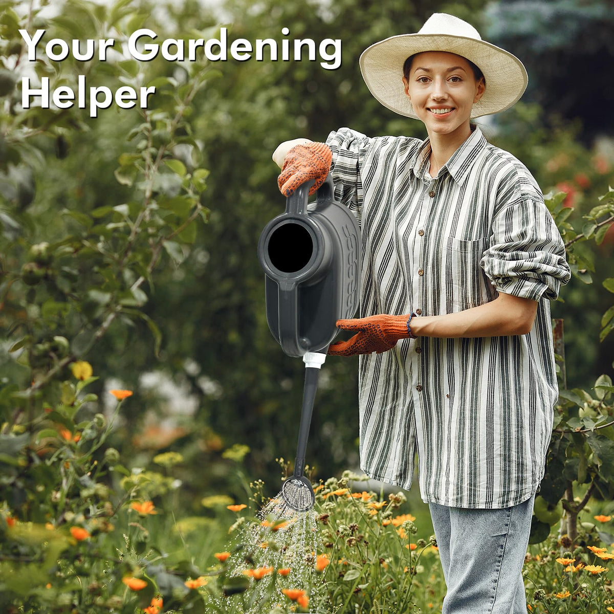 Qilebi 2-gallon watering can with stainless sprinkler head for adjustable spray