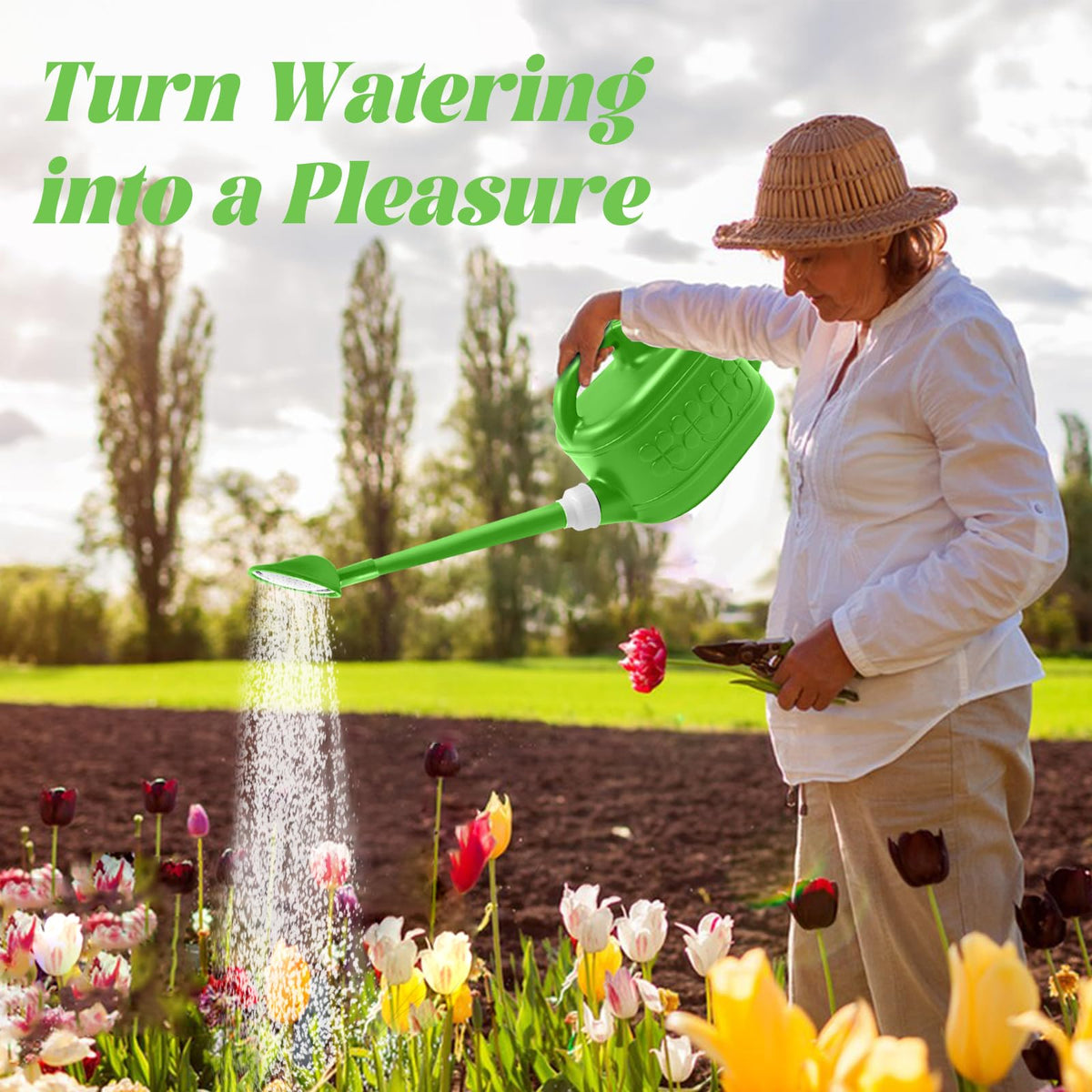 Qilebi plastic indoor/outdoor watering can ideal for houseplants and gardens.