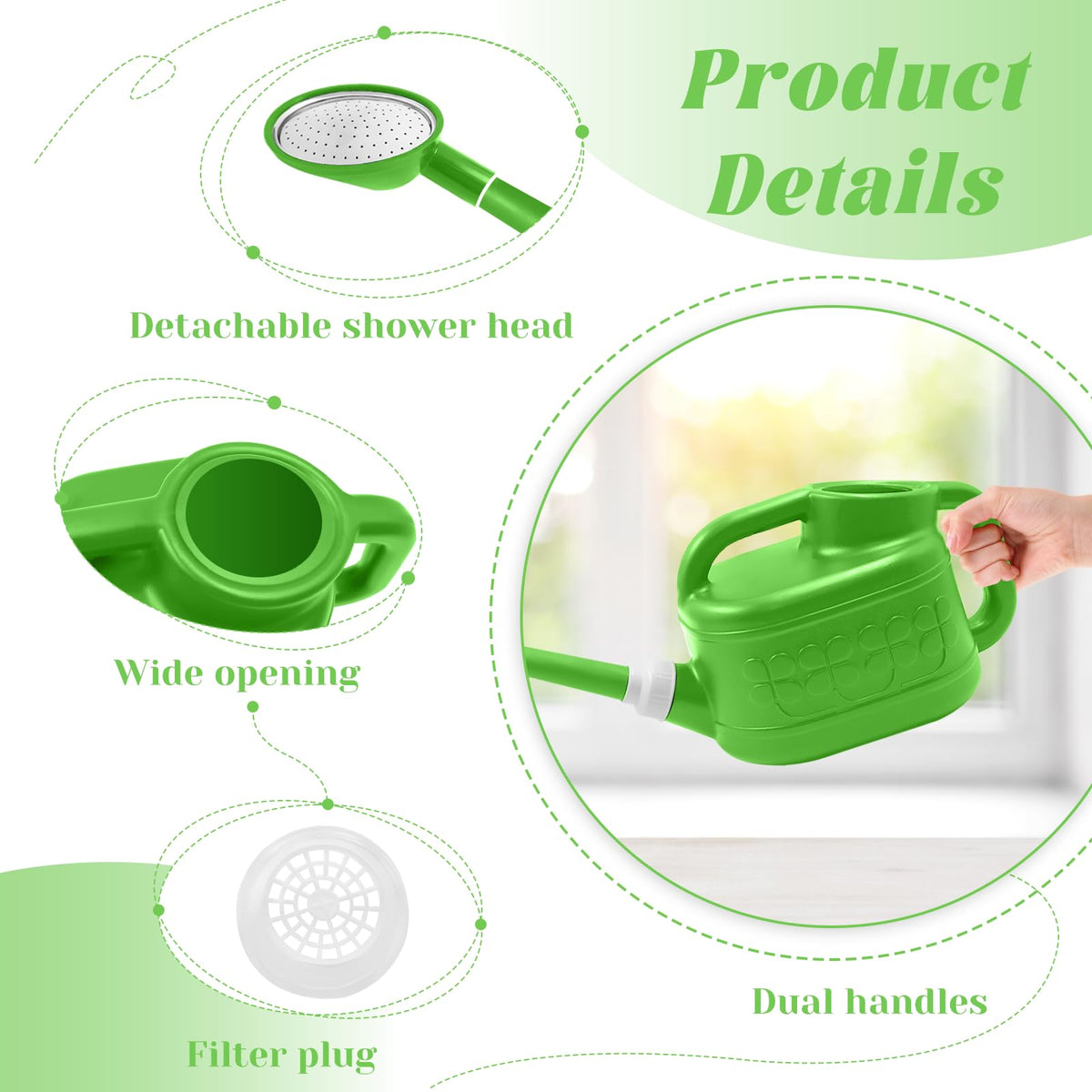 Qilebi ergonomic dual-handle watering can for comfortable pouring.