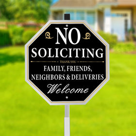 Qimshemi No Soliciting Sign 10x10 on stake boosts curb privacy