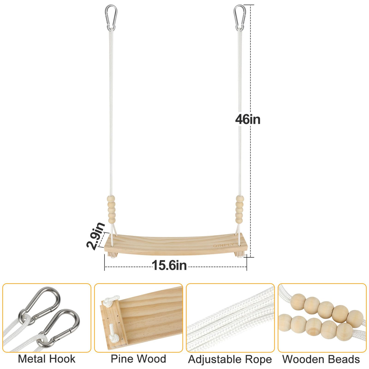 Qinfly arc-shaped swing rope with beads for durable setup in the coop
