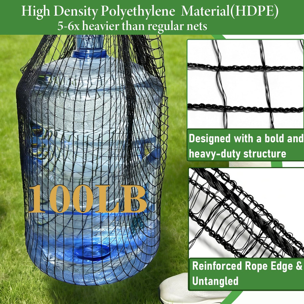 Qinheesiu Deer Netting reinforced-edges closeup shows sturdy rope edges for quick secure anchoring.