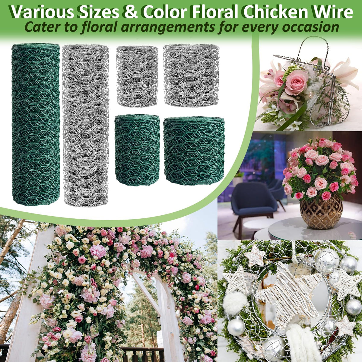 Qinheesiu green chicken wire kit ideal for wedding bouquets and centerpieces
