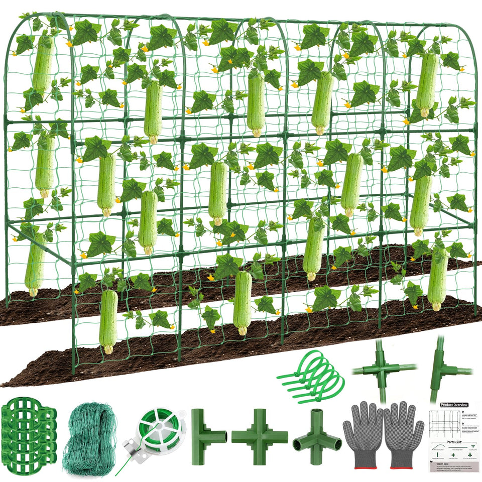 Qinzave cucumber trellis arch supports vertical growth in raised beds