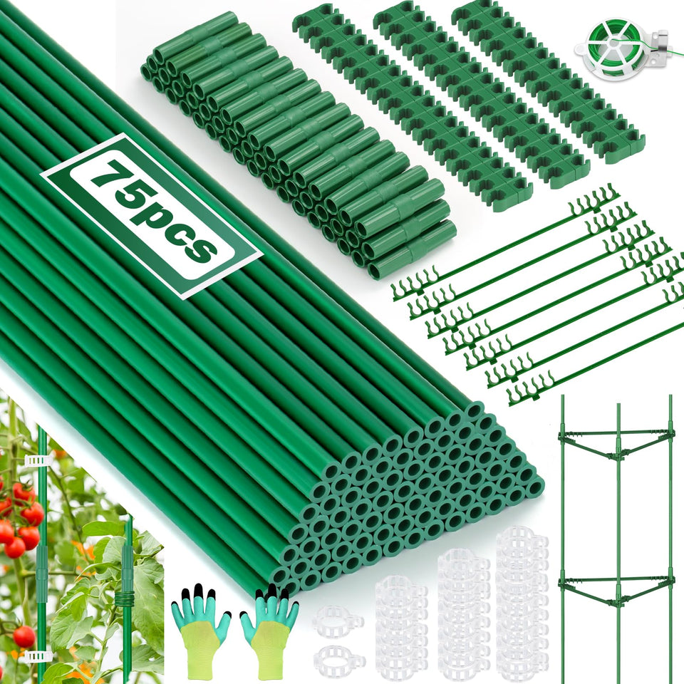 Qinzave garden stakes set with 75 fiberglass sticks for upright plant support