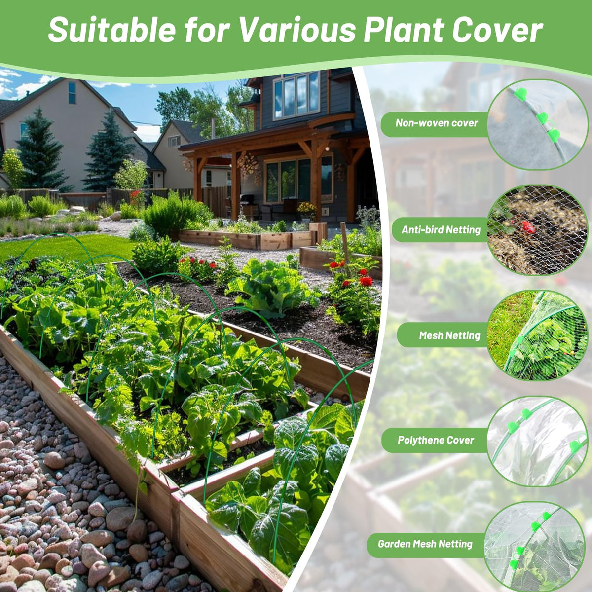 Qinzave sunshade cloth setup highlights flexible garden hoop systems for managing sun exposure.
