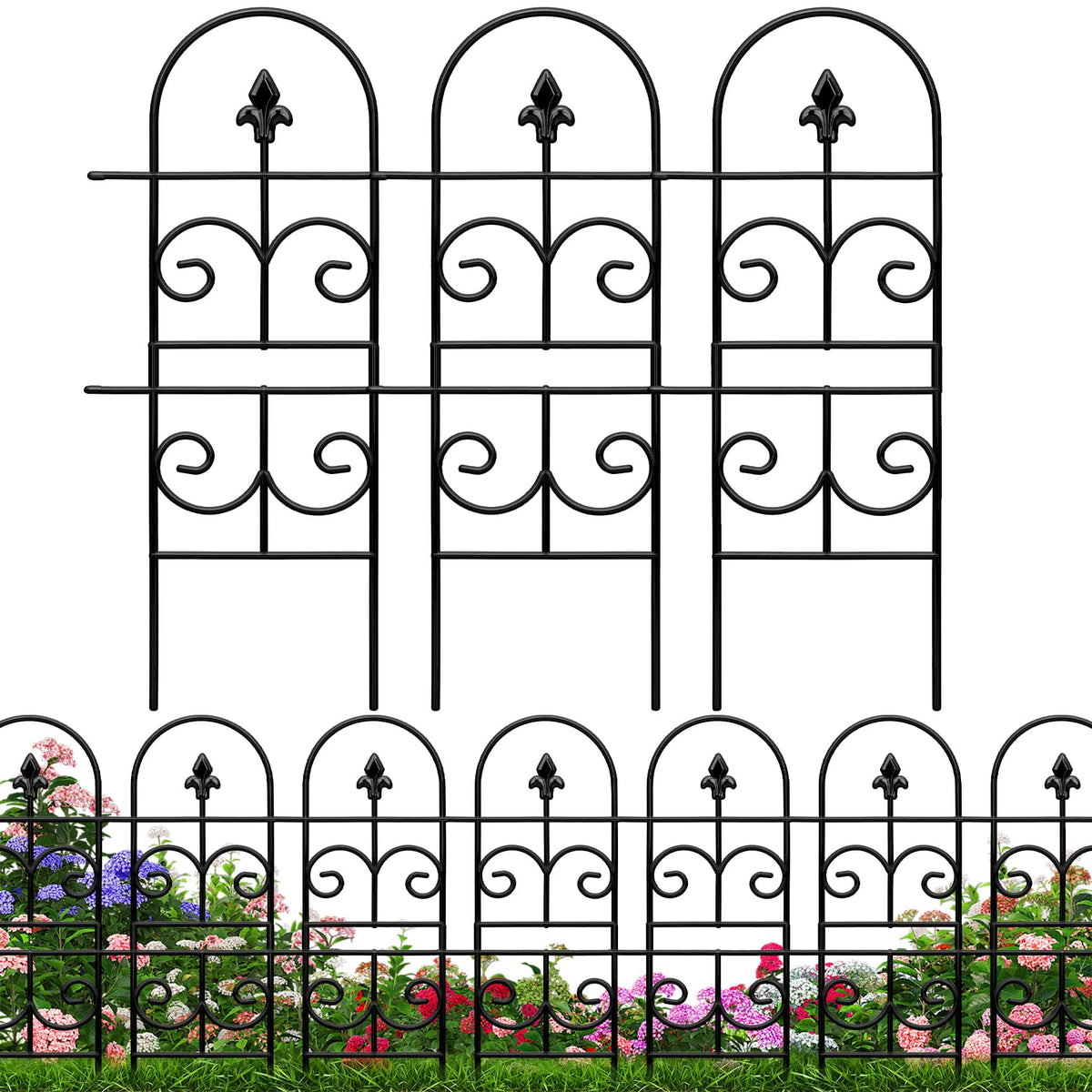 QIAOKAIYAN garden fence 32in tall close-up shows rustproof coating for year round use.