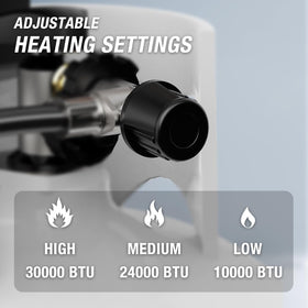 Safety features include mesh guards and tip-over switch for outdoor confidence.