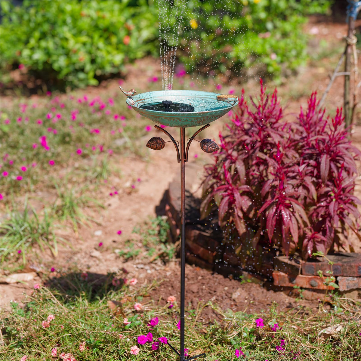 Qipade bird bath with 13-inch bowl and decorative pattern for visiting birds.