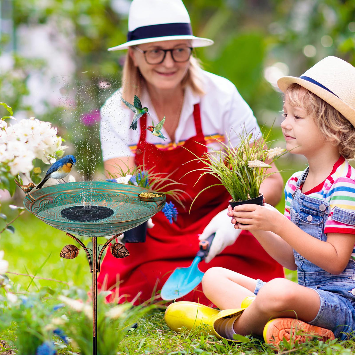 Qipade bird feeder option, swap water for seeds to attract birds.