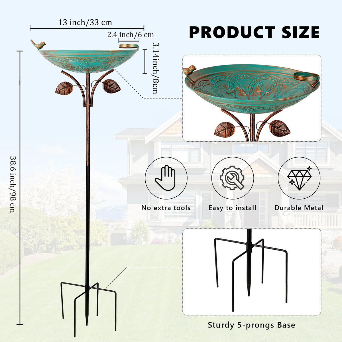 Qipade edge iron bird accent adds charm to the bowl rim.