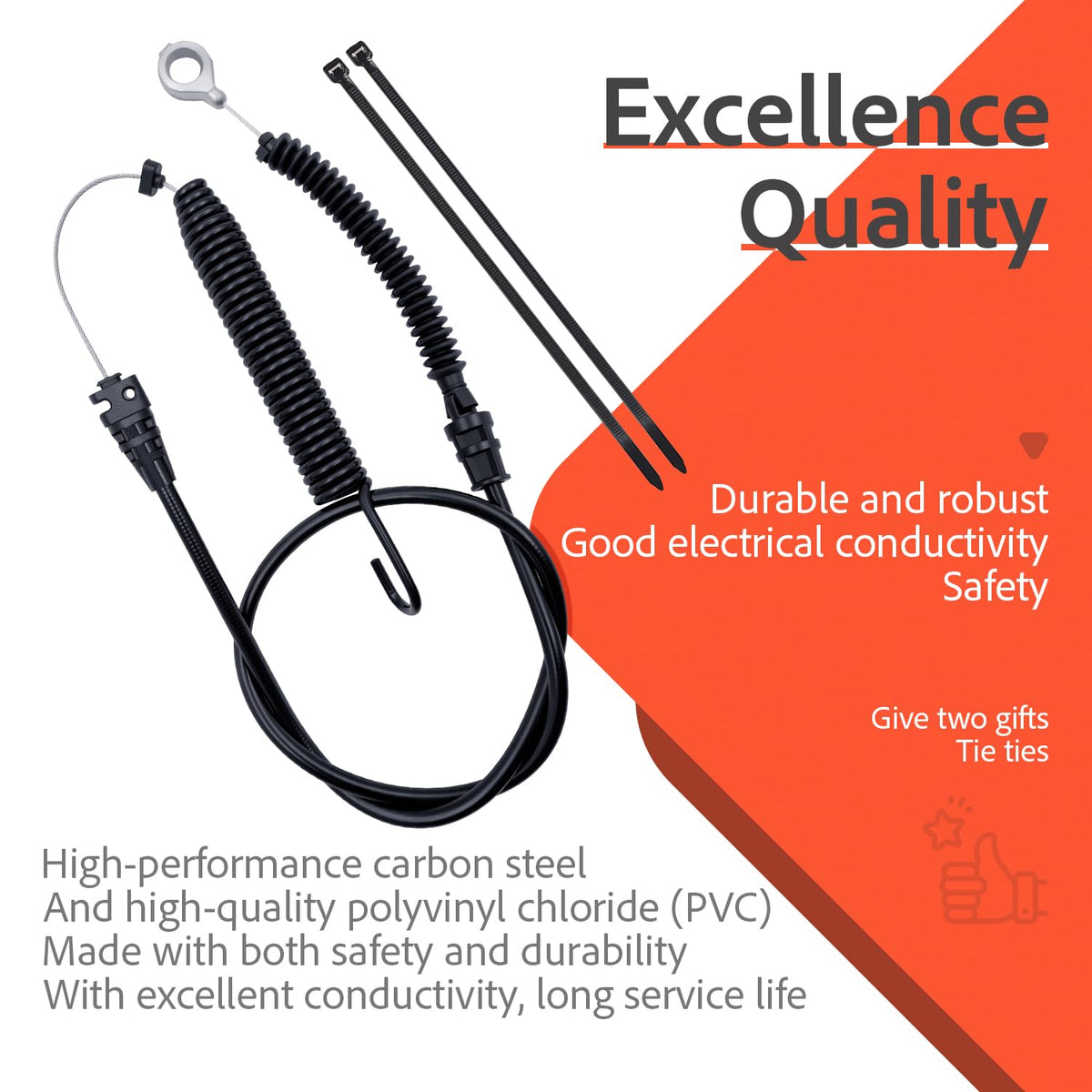 Qissiq 40-3/4 inch deck engagement cable length close-up for easy installation.