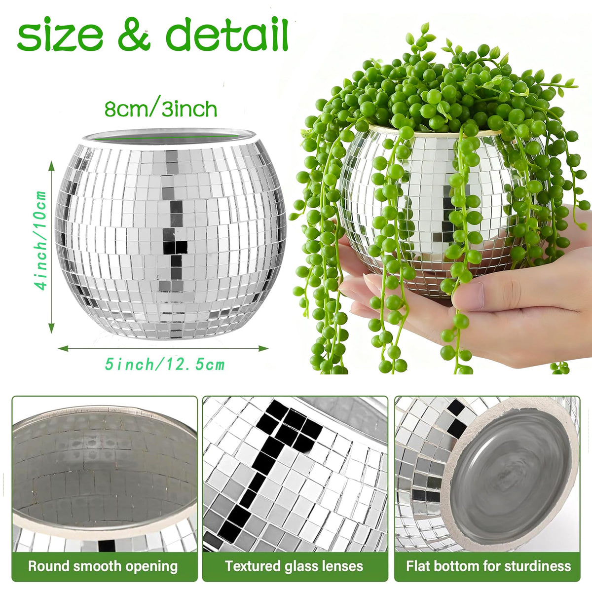 Qiumyanlod Disco Ball Vase featuring reflective mosaic surface for bright table decor
