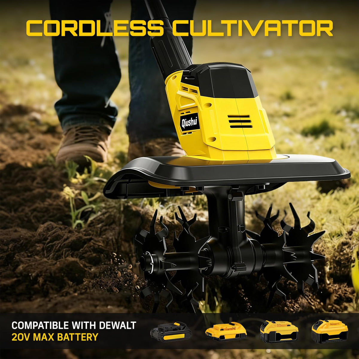 Qiushui rototiller demonstrating a 360 RPM motor for steady soil cultivation