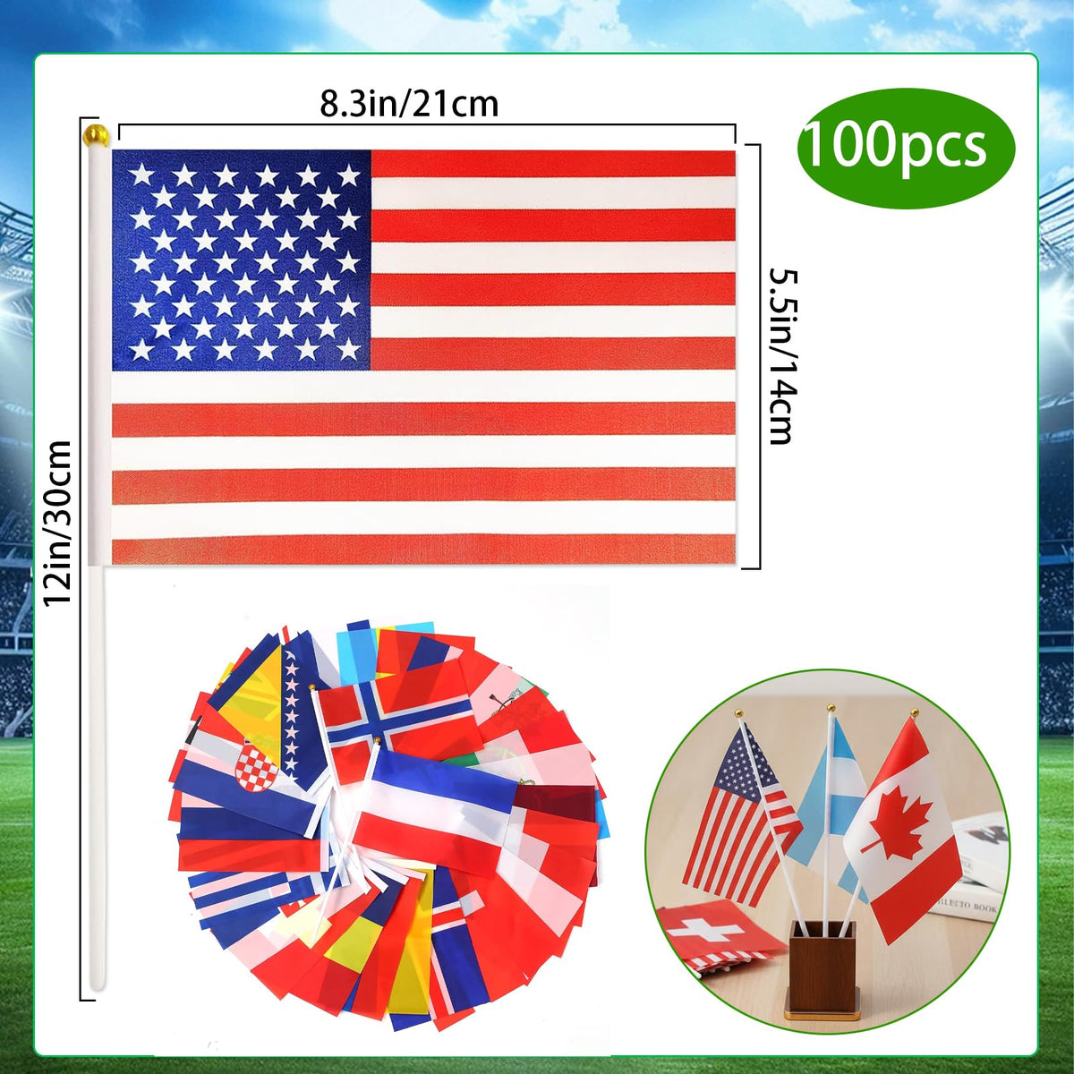 qiyeyeye handheld flags with plastic sticks ready for waving