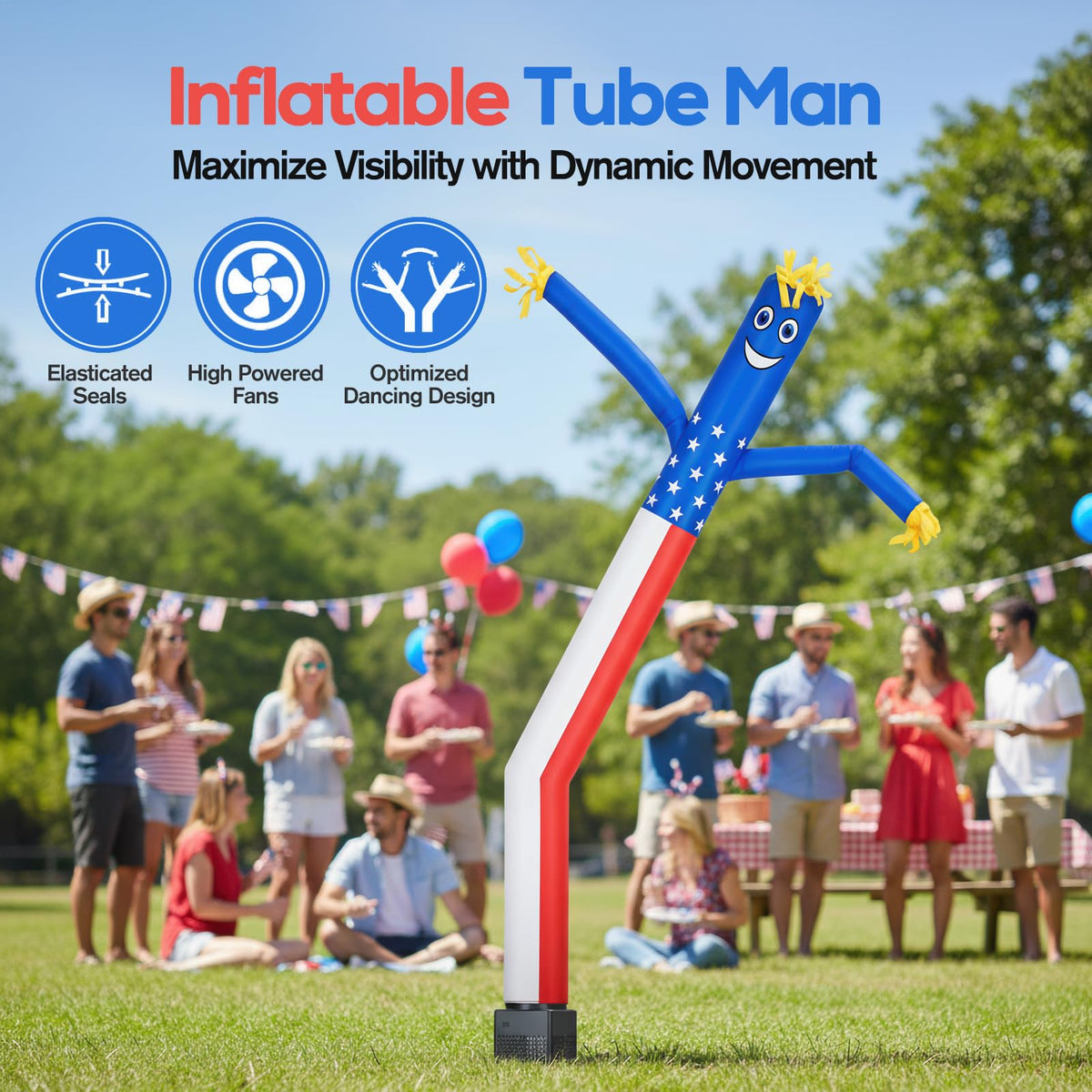 QIZRON built-in blower tube man with illumination boosts visibility at events
