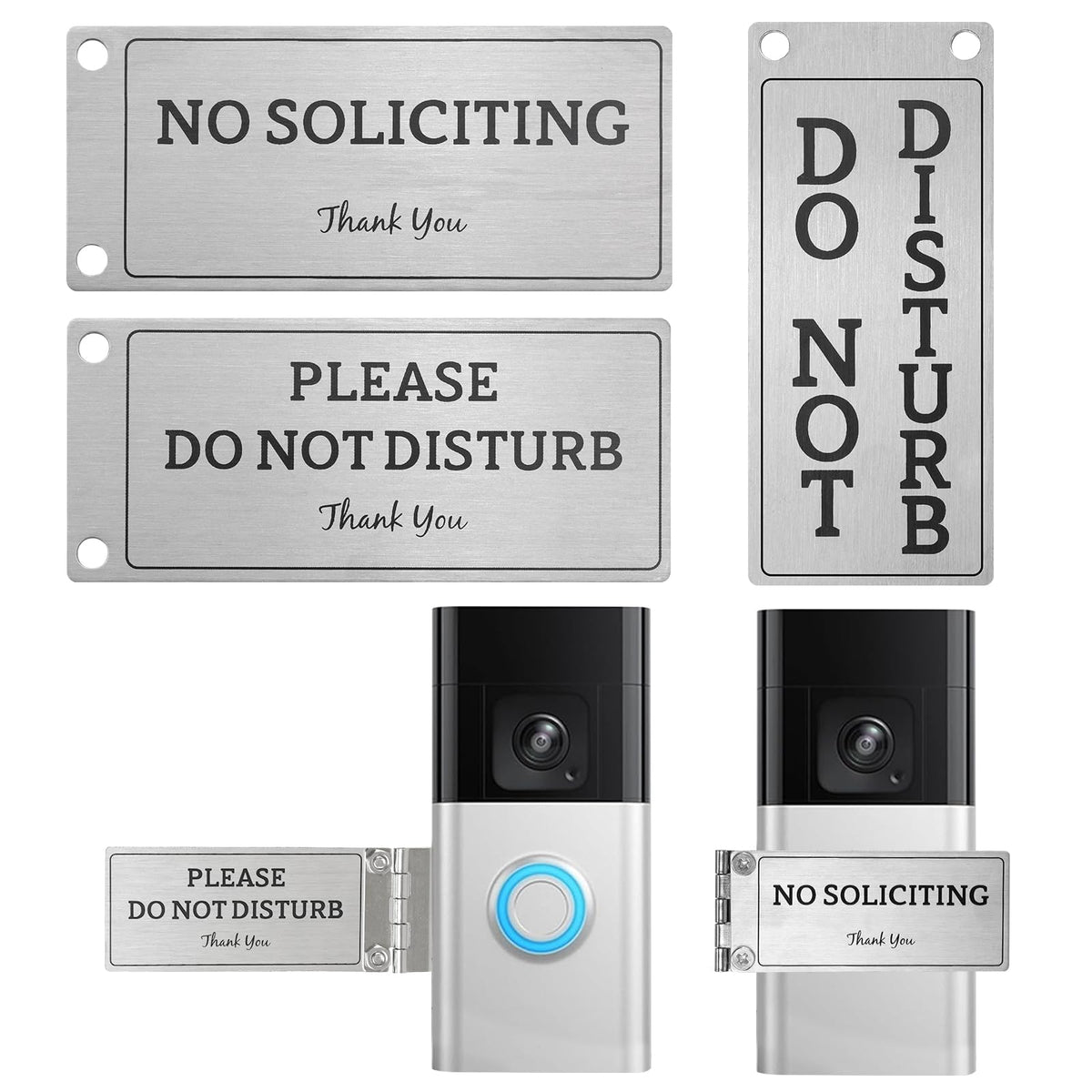 QKJCE metal doorbell cover with no soliciting sign, left view, reduces interruptions