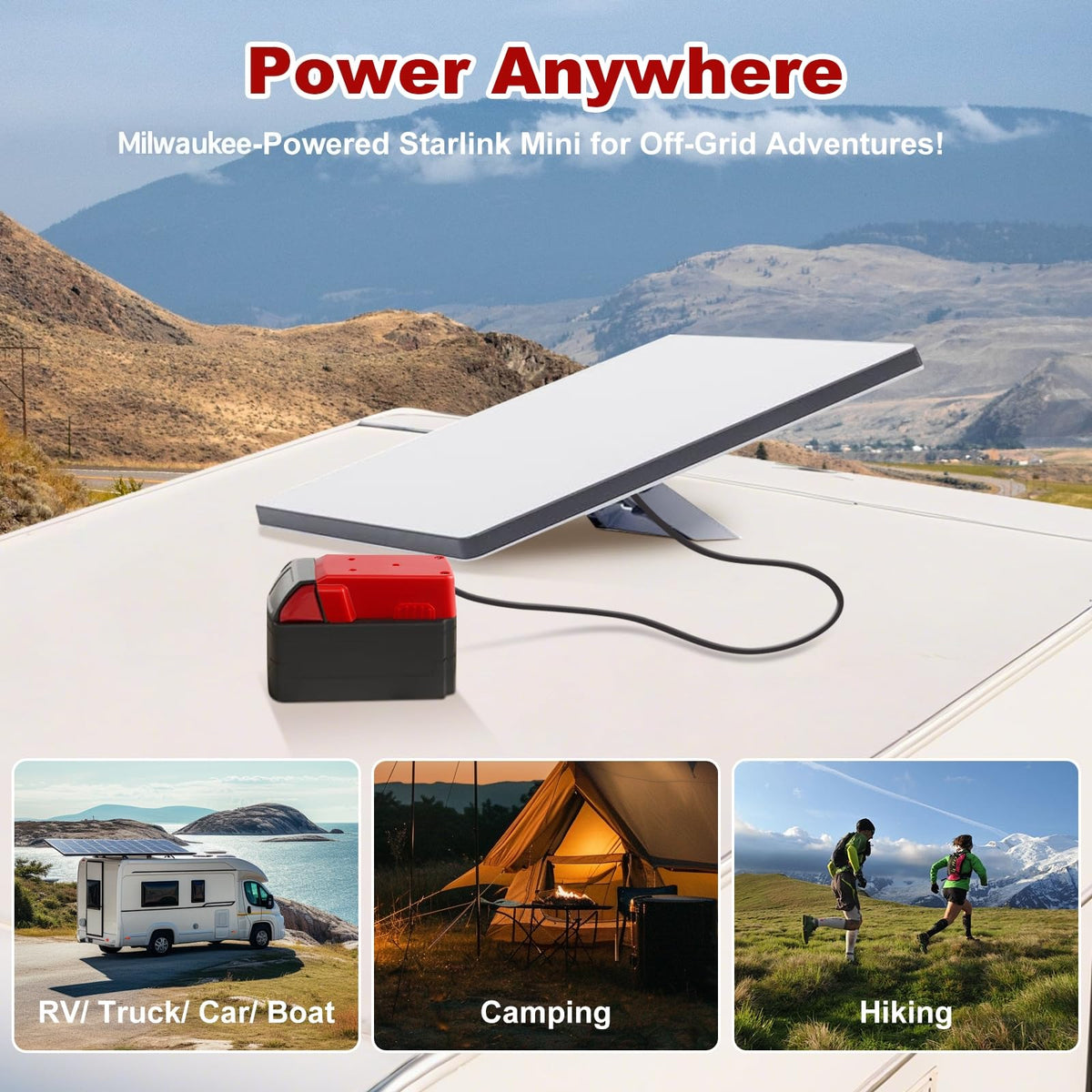 QKJCE easy-installation of Starlink Mini adapter for quick setup with Milwaukee battery.