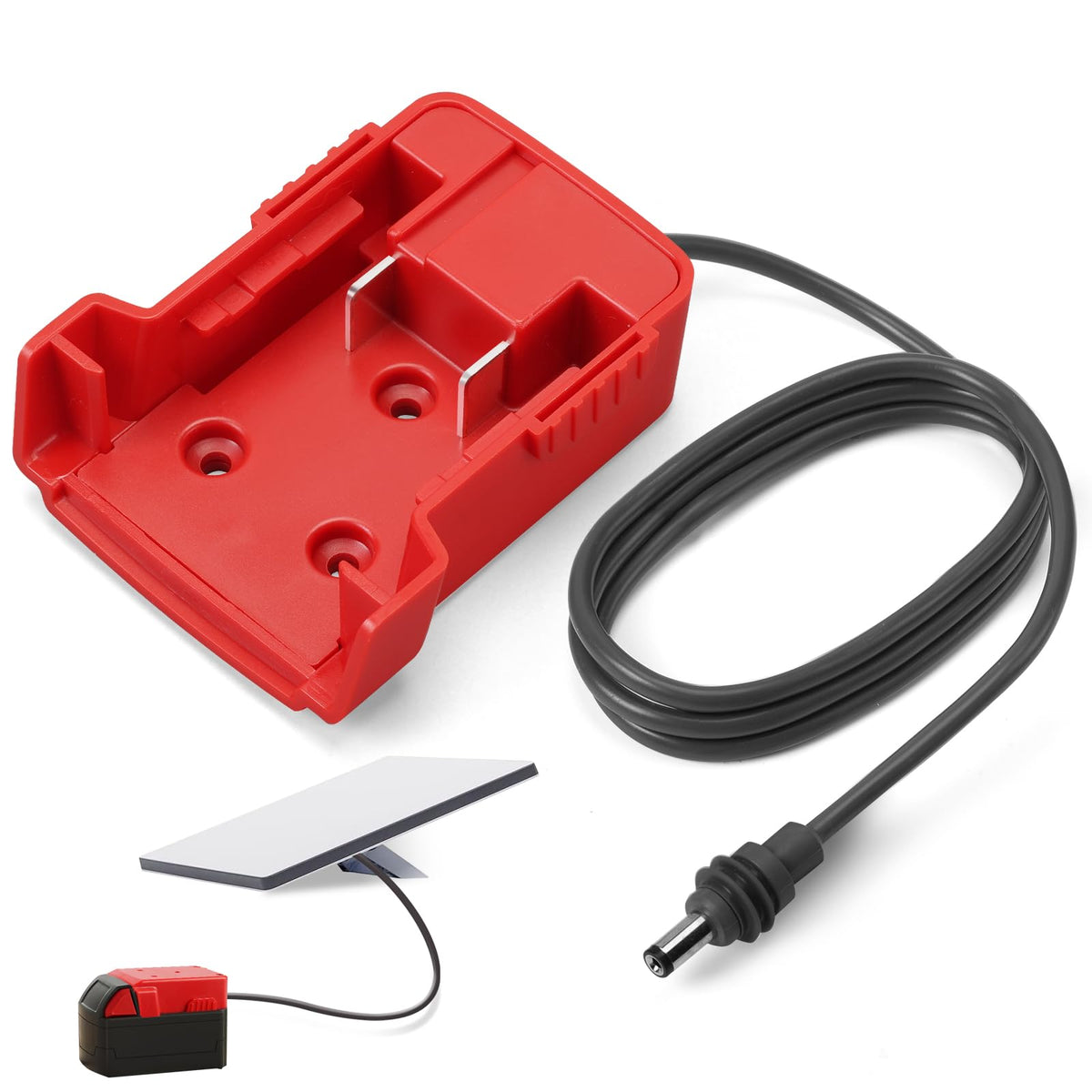 QKJCE Starlink Mini adapter with Milwaukee 18V connection for stable power on site.