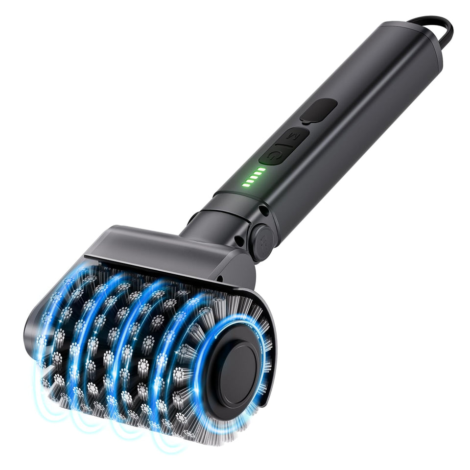 QKMPOM electric grill brush with three heads cleans grills efficiently