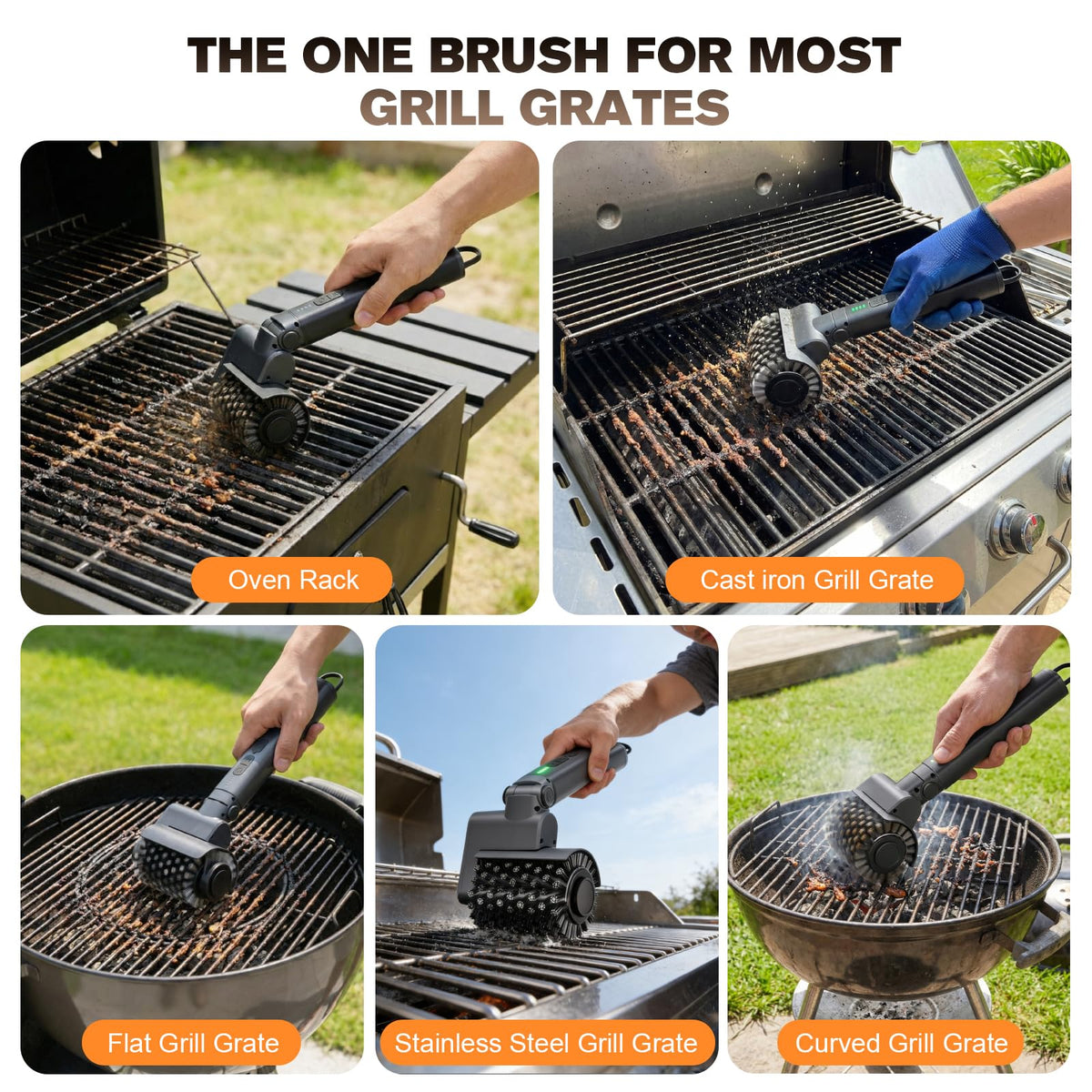 QKMPOM scrubbing head cleans flat grill surfaces