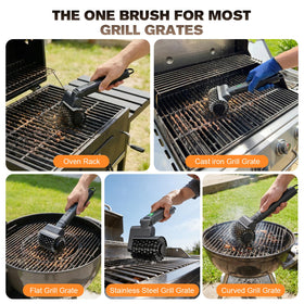 QKMPOM scrubbing head cleans flat grill surfaces