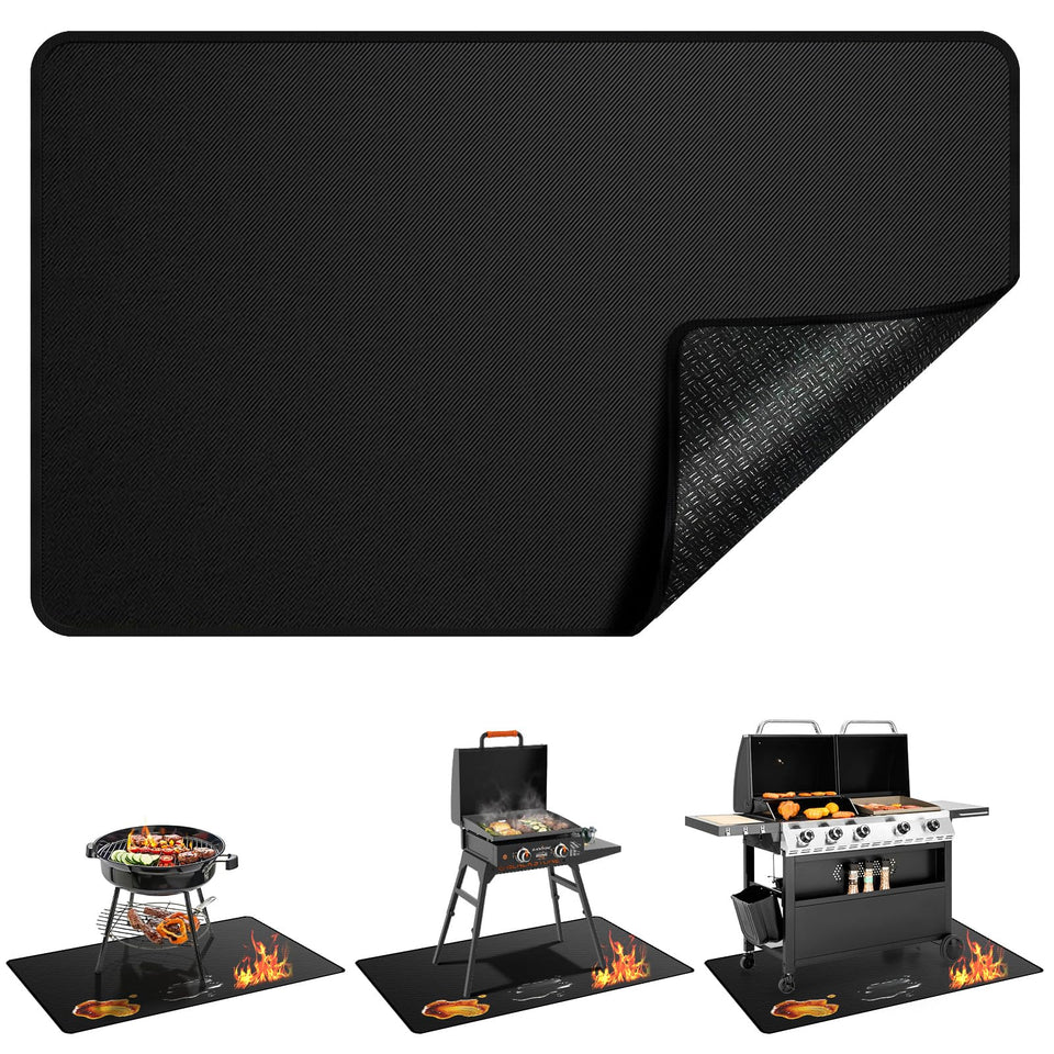 Qlazipse non-slip grill mat on a deck protecting surfaces from embers