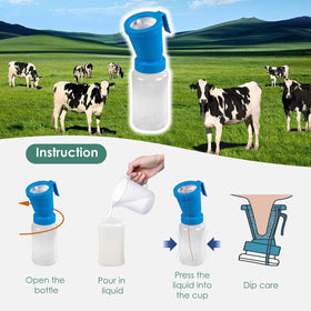 QMARK teat dip cup blue two-pack packaging shown for farms.