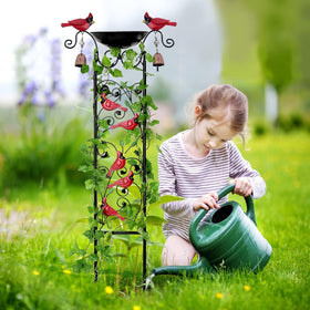 Qmetalart Tall cardinal trellis stands 35 inches tall for focal garden decor.