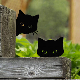 Qmetalart black cat decor set of 2, weatherproof outdoor yard art for garden ambience.