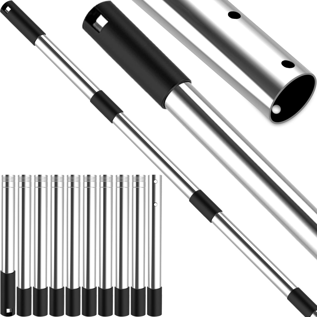 QNFANN pool pole telescopic 12ft extends reach for easy skimmer and brush cleaning.