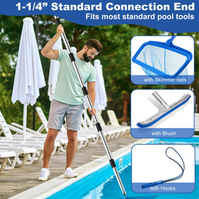 QNFANN pool pole universal compatibility attaches to standard pool tools and heads.
