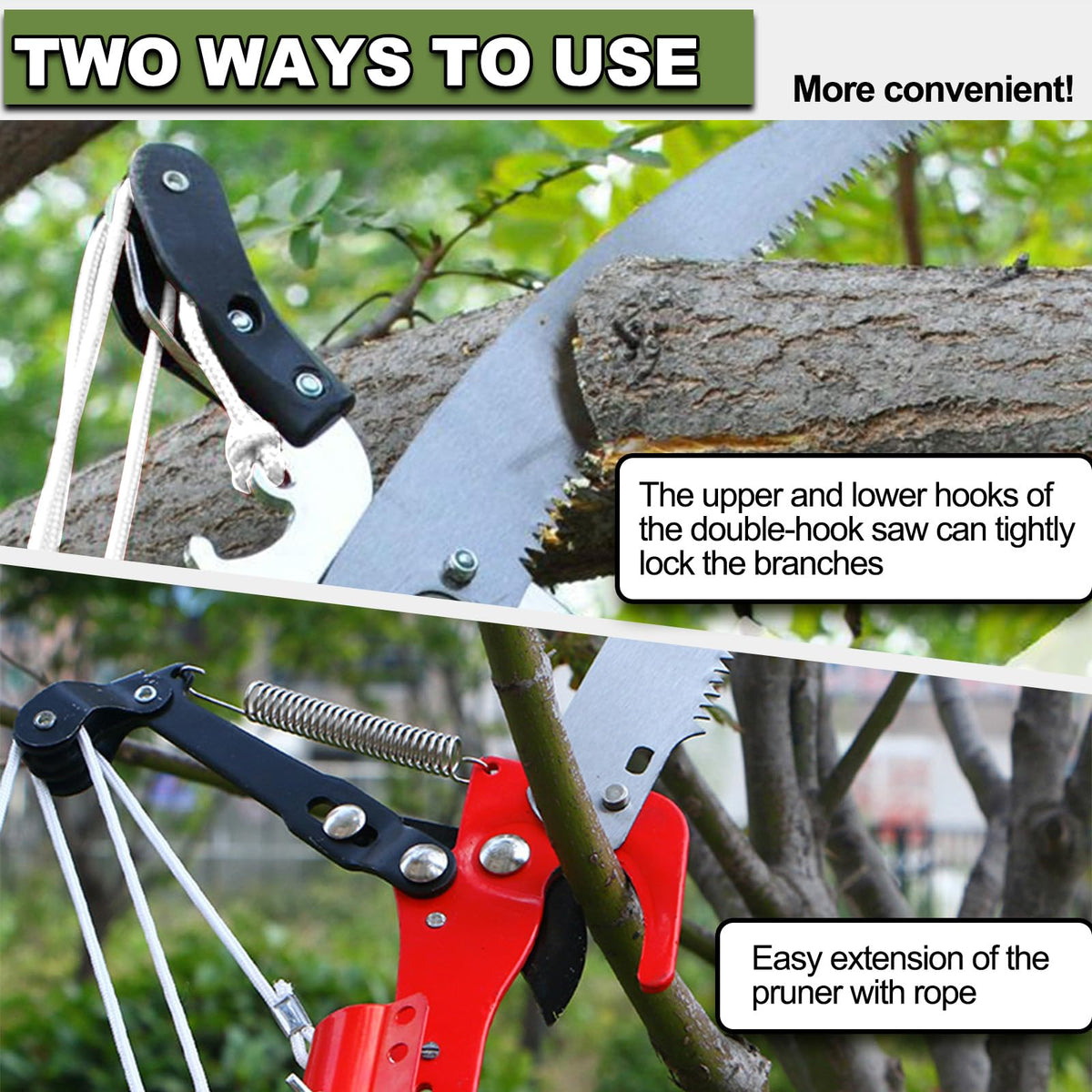 QNFANN easy-installation pole saw with fast, tool-free assembly