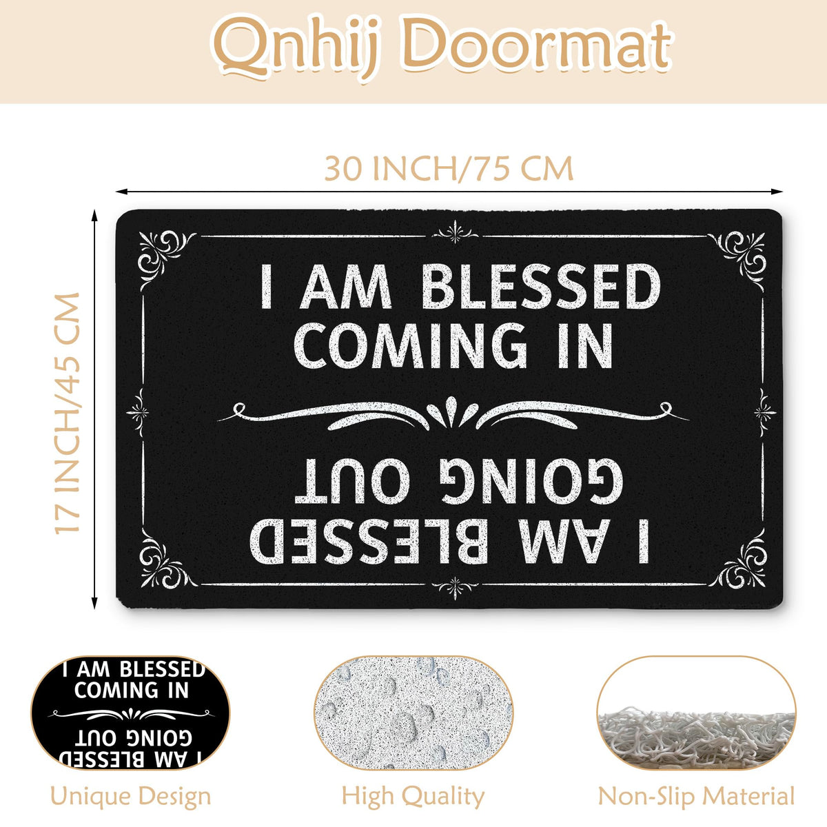 Qnhij 17x30 entryway mat fits most doorways.