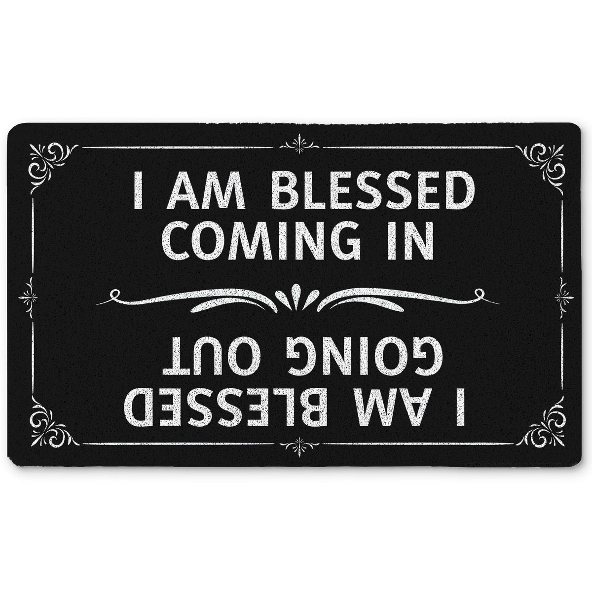 Qnhij Funny Welcome Mat at the front door, durable entryway charm for guests.