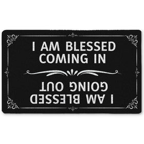 Qnhij Funny Welcome Mat at the front door, durable entryway charm for guests.