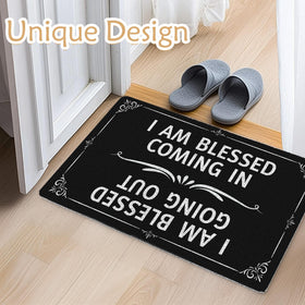 Qnhij I Am Blessed doormat close-up, playful design that greets visitors warmly.