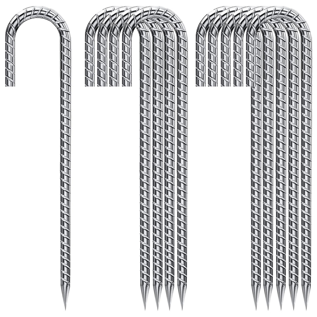 QNLONG J Hook Rebar Stakes setup for quick tent anchoring