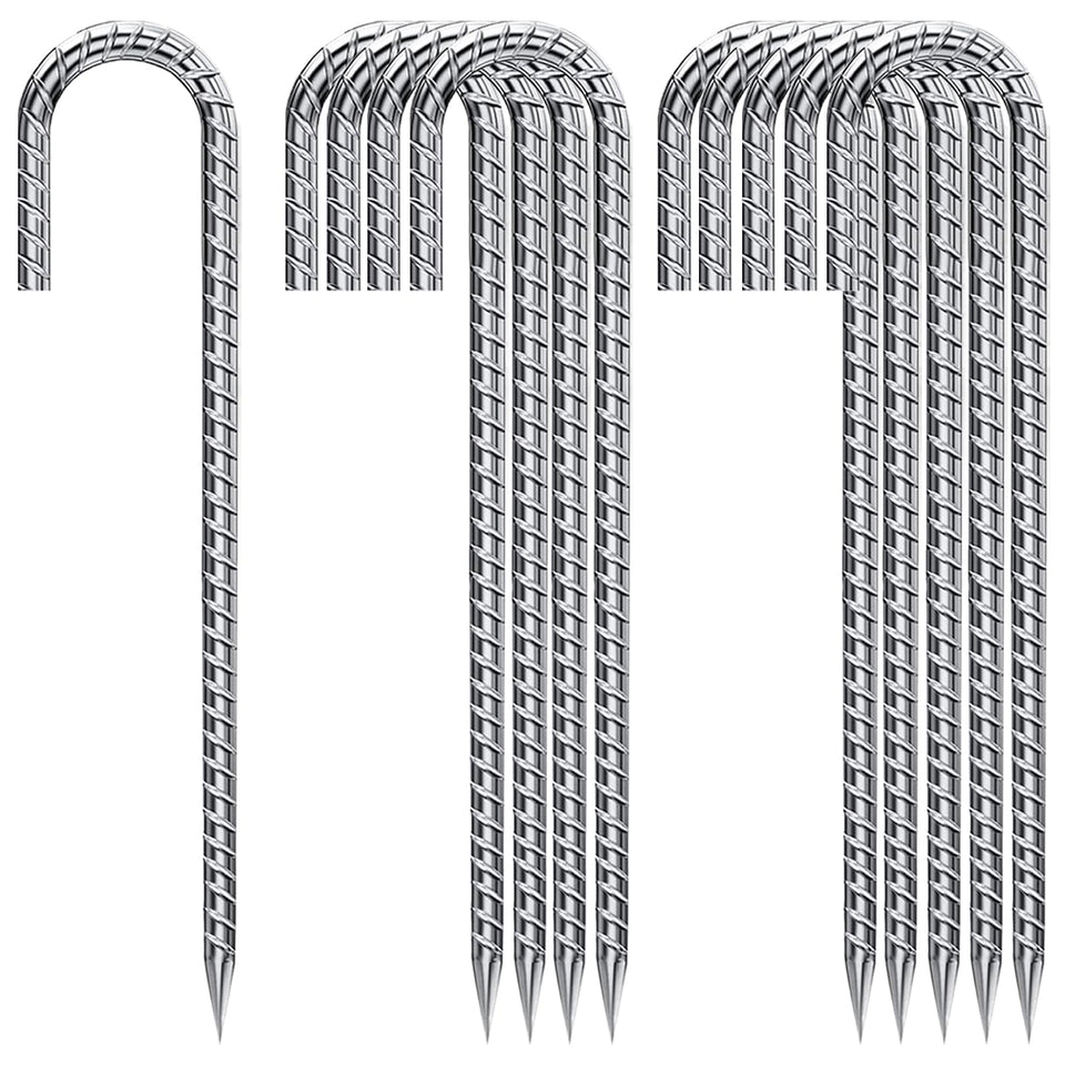 QNLONG J Hook Rebar Stakes setup for quick tent anchoring