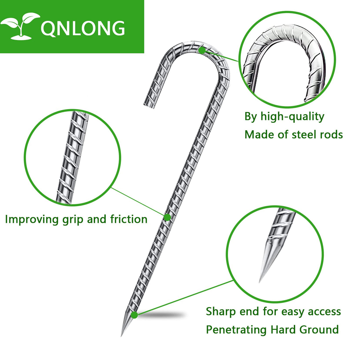 QNLONG J Hook Rebar Stakes ideal for tents and tarps