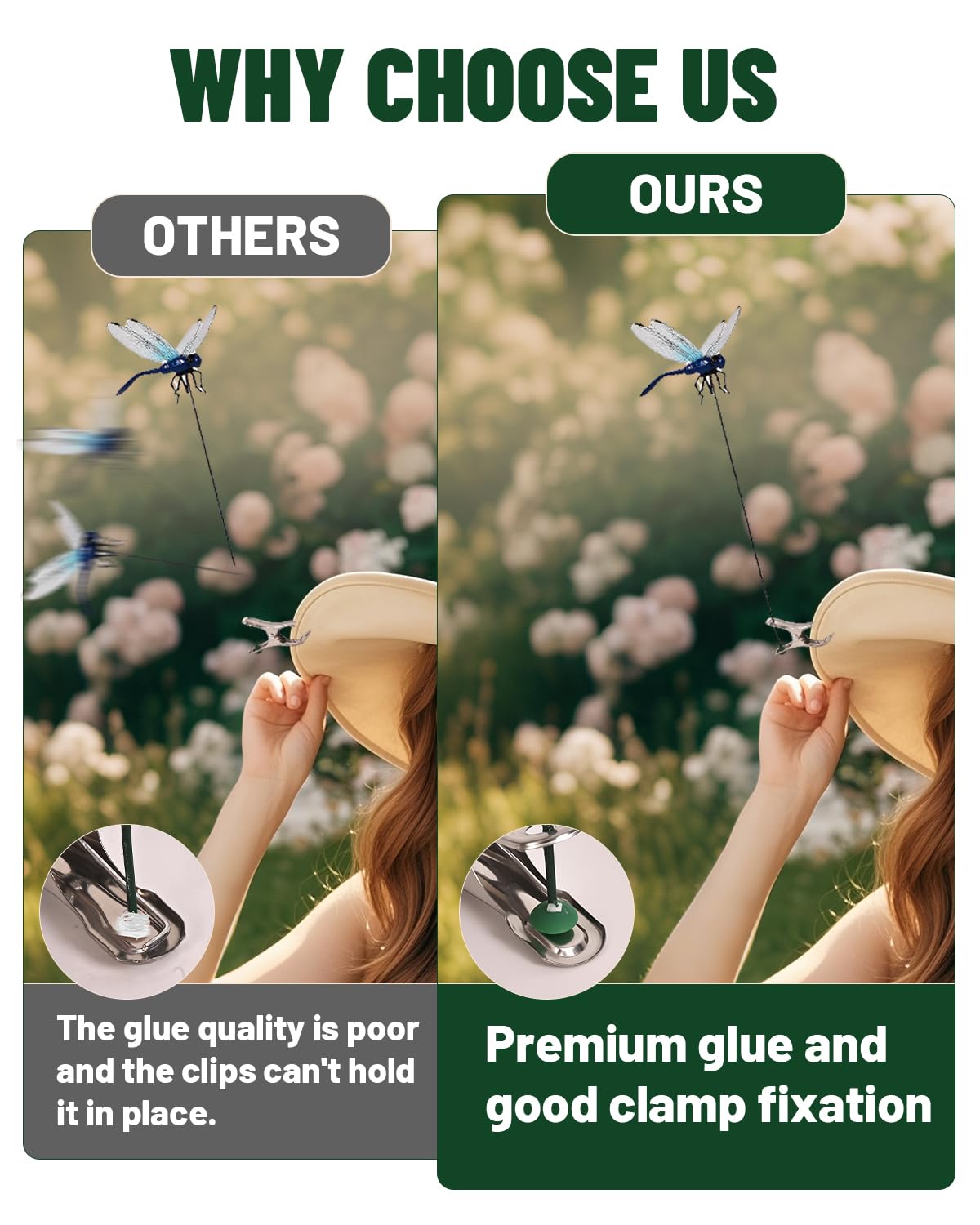 QOJH dragonfly clip in yellow enhances garden decor and deterrence