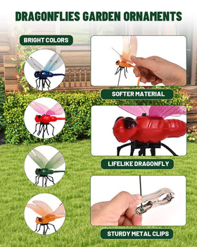QOJH dragonfly garden stake in red boosts yard decor with deterrence