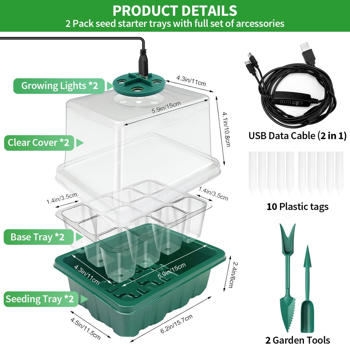 Qoolife seed starter tray with timing controller for customized light cycles