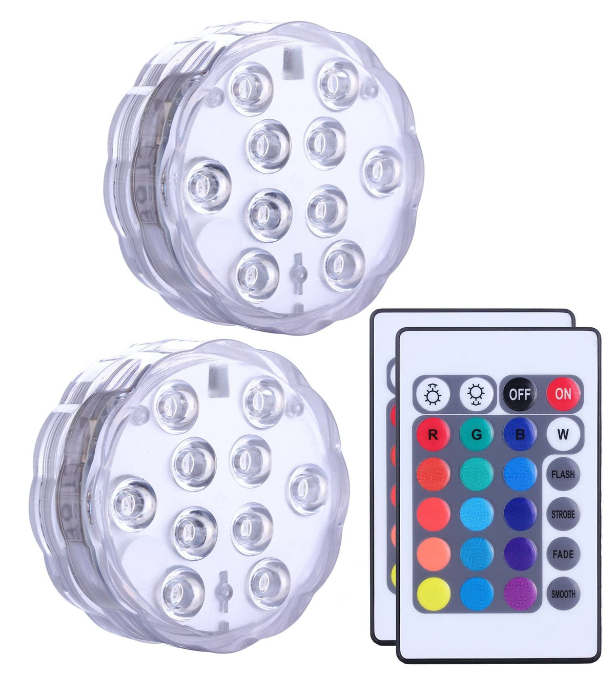 Qoolife submersible LED light glows blue for pool decoration and mood lighting.