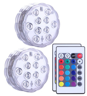 Qoolife submersible LED light glows blue for pool decoration and mood lighting.