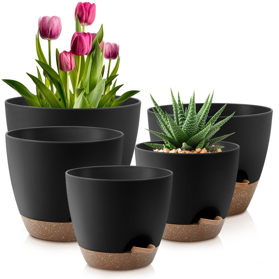 QRRICA self-watering pot 10-inch with drainage reservoir for thriving indoor plants.