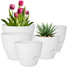 QRRICA 10-inch self-watering pot with visible drainage holes for healthy roots.